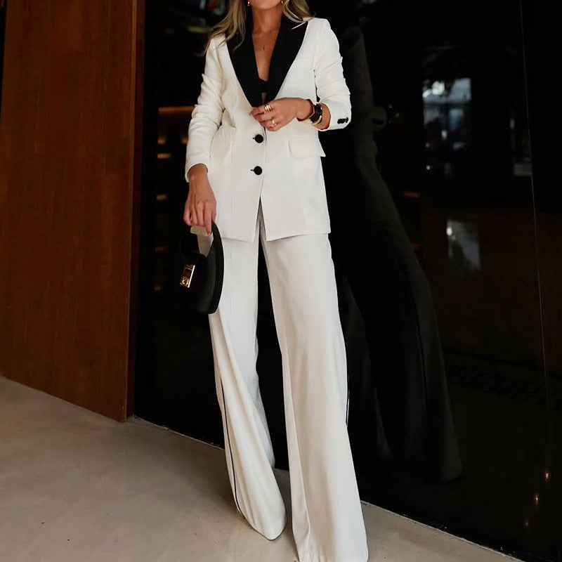 Women's Fashion Business Coat Straight Loose Pants Two-piece Suit